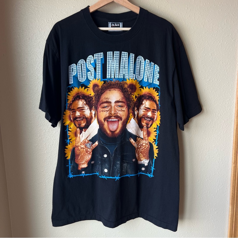 Post Malone T-Shirt Unisex XL Black Sunflower Posty Double Sided RARE The Roxx